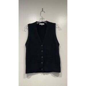 WHITE + WARREN Size Small Black Cashmere Button Front Vest Quiet Luxury Preppy